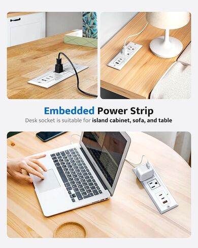 Recessed Power Strip with 20W USB C Port, Fast Charging USB A Port Conference Recessed Outlet, Space-Saver for Furniture Side Table, End Table, Desk Outlet with 6ft Cord, 45° Thin Flat Plug, Black in Kuwait