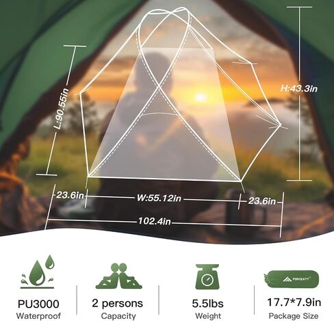 Forceatt Camping Tent 2 شخص ، على ظهر الخيمة على الظهر مقاوم للماء ومقاوم للرياح ، خيمة فورية للغاية مع طيران المطر للتخييم ، المشي لمسافات طويلة ، في الهواء الطلق in Kuwait