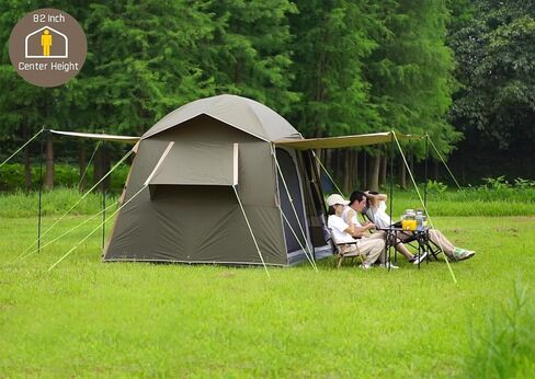 Three Bears 6-Person Tent, 3000mm Waterproof Double-Layer Tent with Room Dividers, Family Tent with Color-Coded Connection Buckles, Front and Rear Vestibules Can Be Set Up as Sunshade Canopies in Kuwait