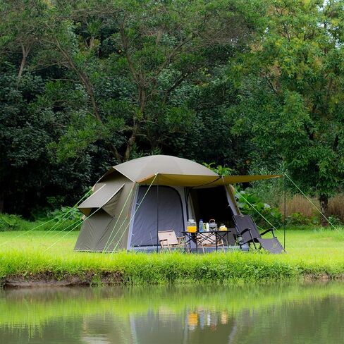 Three Bears 6-Person Tent, 3000mm Waterproof Double-Layer Tent with Room Dividers, Family Tent with Color-Coded Connection Buckles, Front and Rear Vestibules Can Be Set Up as Sunshade Canopies in Kuwait