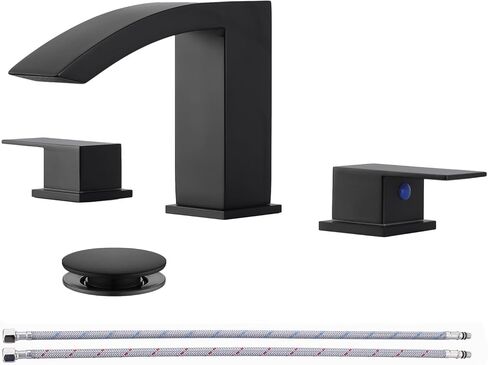 Friho على نطاق واسع الحمام بالوعة صنبور 3 ثقب النيكل بالفرشاة ، 2 مقابض الحمام شلال الحمام مع الصرف المنبثق وخطوط الإمداد ، FR1DC17808L in Kuwait