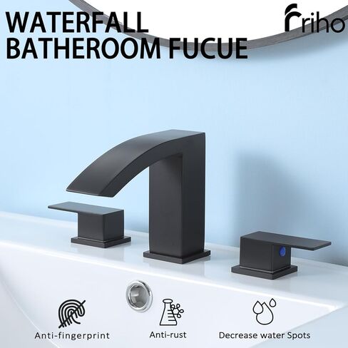 Friho على نطاق واسع الحمام بالوعة صنبور 3 ثقب النيكل بالفرشاة ، 2 مقابض الحمام شلال الحمام مع الصرف المنبثق وخطوط الإمداد ، FR1DC17808L in Kuwait