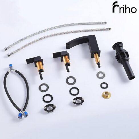 Friho على نطاق واسع الحمام بالوعة صنبور 3 ثقب النيكل بالفرشاة ، 2 مقابض الحمام شلال الحمام مع الصرف المنبثق وخطوط الإمداد ، FR1DC17808L in Kuwait