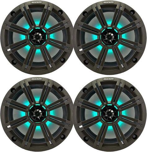 KICKER 8" 300 Watt Max Power 2-Way Marine OEM Replacement RGB Multicolor LED Coaxial Boat Audio Speakers (Qty 4) with Charcoal Grilles in Saudi Arabia