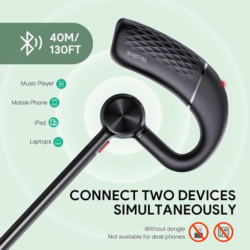Yealink Bluetooth Headset BH71 Lite,Wireless Bluetooth Earpiece for Cell Phone，Single Ear Headset with Noise Canceling Mic for Office/Driving/Business,10Hrs Talktime,Mute in Saudi Arabia