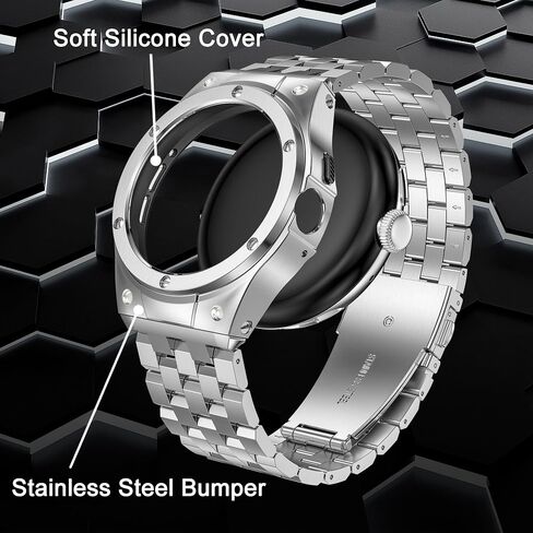Stainless Steel Case with Band Compatible for Google Pixel Watch 3 45mm /Pixel 3/2/1 41mm, Rugged Metal Wristband Strap with Protector Bumper Cover for Men in Saudi Arabia