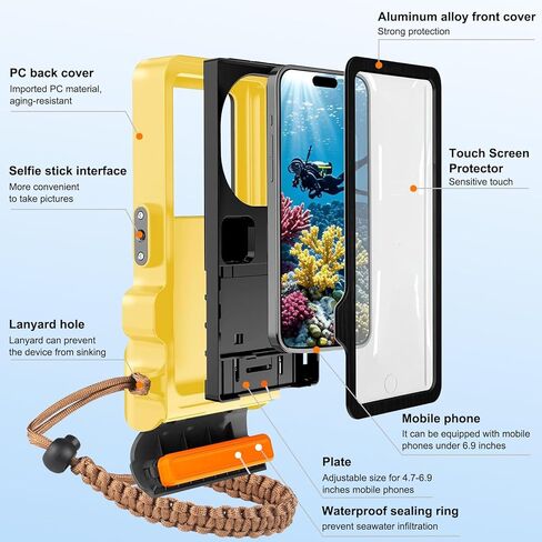 2025 Upgrade Underwater Waterproof Diving Snorkeling Phone Case for iPhone 16/15/14/13/12/11 Pro Max/XS/X Samsung Galaxy S24/S23/S22/S21 Scuba Underwater Touchscreen Photo Video Housing in Kuwait