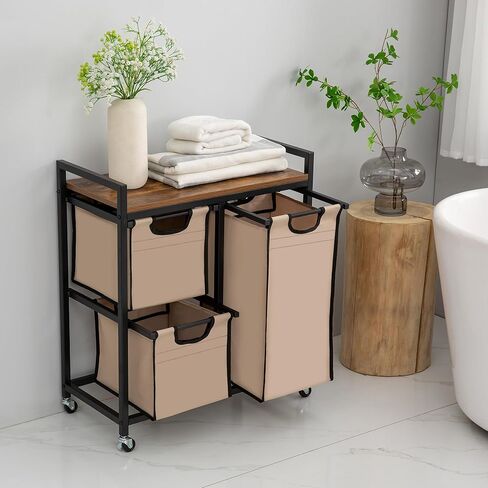 Laundry Basket Organizer, Hampers for Laundry 6 Compartments, Laundry Hamper with 6 Sliding Laundry Sorter Bags, Top Storage Shelf, and Metal Frame (6 Compartments) in Saudi Arabia