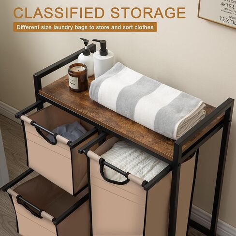 Laundry Basket Organizer, Hampers for Laundry 6 Compartments, Laundry Hamper with 6 Sliding Laundry Sorter Bags, Top Storage Shelf, and Metal Frame (6 Compartments) in Saudi Arabia