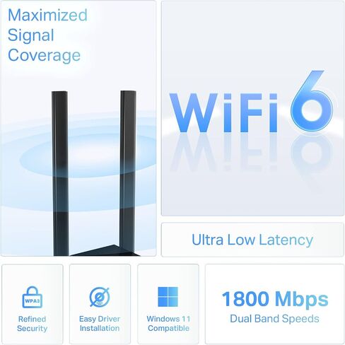 TP -LINK WIFI 6 USB ADAPTER لأجهزة سطح المكتب - (Archer TX20U PLUS) AX1800 AX1800 AX1800 NETWORK مع 2.4 جيجا هرتز ، 5 جيجا هرتز ، ومكسب عالي النطاق 5DBI الهوائي ، WPA3 ، يدعم Windows 11/10 (متجدد) in Saudi Arabia