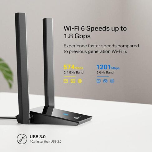 TP -LINK WIFI 6 USB ADAPTER لأجهزة سطح المكتب - (Archer TX20U PLUS) AX1800 AX1800 AX1800 NETWORK مع 2.4 جيجا هرتز ، 5 جيجا هرتز ، ومكسب عالي النطاق 5DBI الهوائي ، WPA3 ، يدعم Windows 11/10 (متجدد) in Saudi Arabia