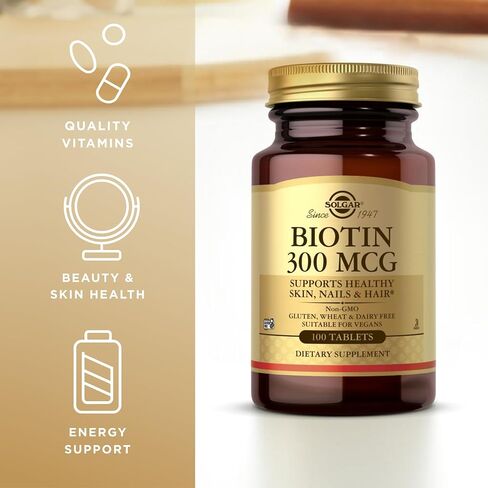 Solgar Biotin 300 mcg - 100 Tablets - Supports Healthy Skin, Nails & Hair - Non-GMO, Vegan, Gluten Free, Dairy Free, Kosher, Halal - 100 Servings in Saudi Arabia
