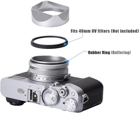 غطاء محرك العدسة المعدنية المربعة (مع غطاء) مع حلقة محول مرشح UV 49 ملم متوافقة مع Fujifilm X100V/X100VI (سيلفر ألومنيوم) in Saudi Arabia
