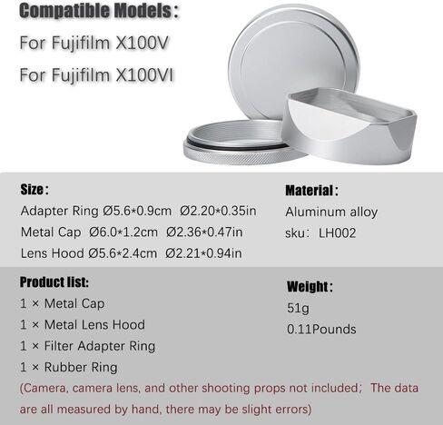 غطاء محرك العدسة المعدنية المربعة (مع غطاء) مع حلقة محول مرشح UV 49 ملم متوافقة مع Fujifilm X100V/X100VI (سيلفر ألومنيوم) in Saudi Arabia