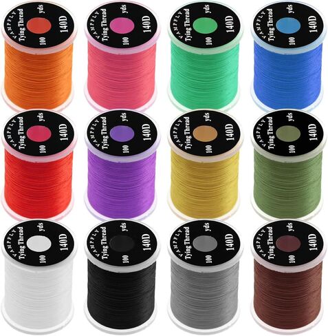 140D Fly Tying Thread Kit, 12 Pcs Non-Waxed Fly Tying Wires, Fly Tying Tieing Supplies for Fly Fishing Lures, Compatible with Most Bobbins, Ideal for 6#-10# Hooks in Saudi Arabia