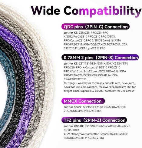 2m KZ ZS10 Pro IEM Earphones Cable, KBEAR ST24 Plus in Ear Monitor Cable 16 Core 5N OCC Silver-Plated Headphone Extension Cords for Moondrop Chu CCA CRA, ZS12 PRO X, Castor, ZAR, ZAS(2pin, 3.5mm Plug) in Saudi Arabia