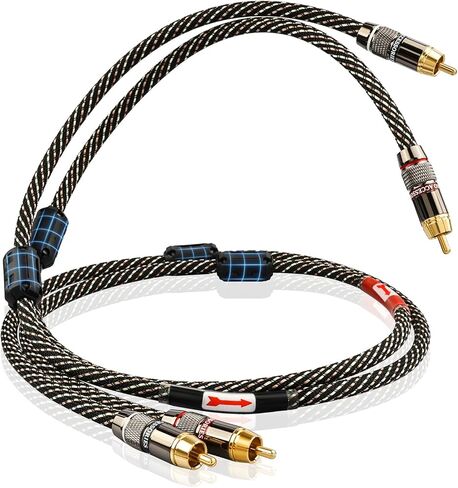 Audiophile Hifi 4.92ft Audio RCA Cables - 2rca male to male ، 15 AWG ، 4N OFC Core ، مقابس مطلية بالذهب 24K ، مع جديلة نايلون ، كابل مضخم الصوت ، متوافق مع مكبر الصوت ، مشغل أقراص مضغوطة (4.92 قدم/1.5 متر) in Kuwait