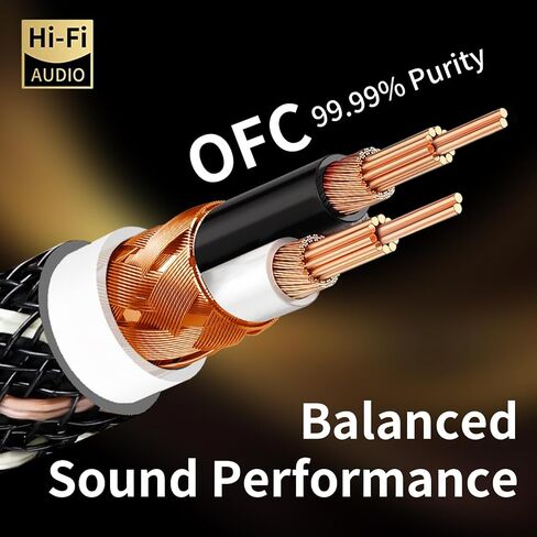 Audiophile Hifi 4.92ft Audio RCA Cables - 2rca male to male ، 15 AWG ، 4N OFC Core ، مقابس مطلية بالذهب 24K ، مع جديلة نايلون ، كابل مضخم الصوت ، متوافق مع مكبر الصوت ، مشغل أقراص مضغوطة (4.92 قدم/1.5 متر) in Kuwait