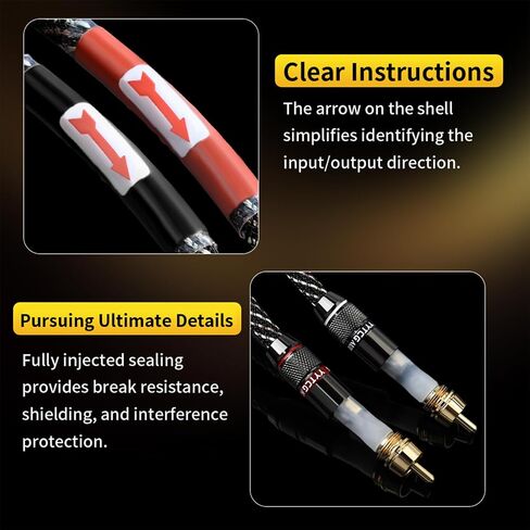 Audiophile Hifi 4.92ft Audio RCA Cables - 2rca male to male ، 15 AWG ، 4N OFC Core ، مقابس مطلية بالذهب 24K ، مع جديلة نايلون ، كابل مضخم الصوت ، متوافق مع مكبر الصوت ، مشغل أقراص مضغوطة (4.92 قدم/1.5 متر) in Kuwait