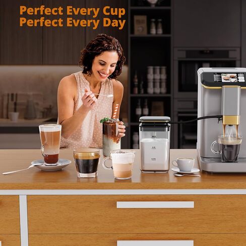 Garvee Garvee Automatic Espresso Machine بالكامل ، مع حليب مفعم بالحيوية ، وصفة اتصال واحدة ، وشاشة تعمل باللمس ، و 20 بارًا Pressur و 15 إعدادات طحن لـ Latte و Cappuccino و Espresso و Prench-In Pression in Kuwait