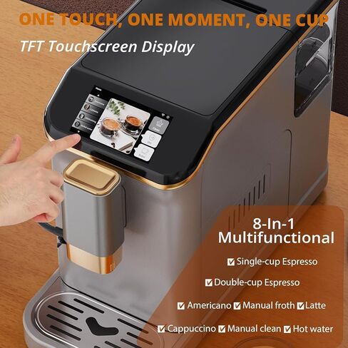 Garvee Garvee Automatic Espresso Machine بالكامل ، مع حليب مفعم بالحيوية ، وصفة اتصال واحدة ، وشاشة تعمل باللمس ، و 20 بارًا Pressur و 15 إعدادات طحن لـ Latte و Cappuccino و Espresso و Prench-In Pression in Kuwait