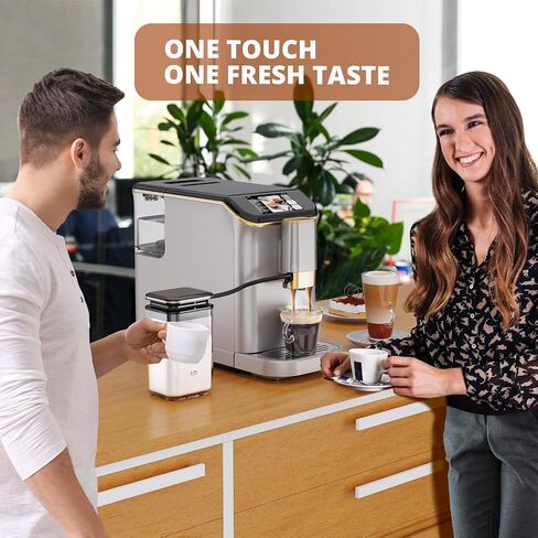 Garvee Garvee Automatic Espresso Machine بالكامل ، مع حليب مفعم بالحيوية ، وصفة اتصال واحدة ، وشاشة تعمل باللمس ، و 20 بارًا Pressur و 15 إعدادات طحن لـ Latte و Cappuccino و Espresso و Prench-In Pression in Kuwait