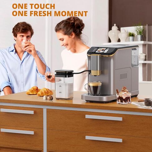 Garvee Garvee Automatic Espresso Machine بالكامل ، مع حليب مفعم بالحيوية ، وصفة اتصال واحدة ، وشاشة تعمل باللمس ، و 20 بارًا Pressur و 15 إعدادات طحن لـ Latte و Cappuccino و Espresso و Prench-In Pression in Kuwait