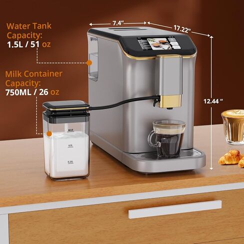 Garvee Garvee Automatic Espresso Machine بالكامل ، مع حليب مفعم بالحيوية ، وصفة اتصال واحدة ، وشاشة تعمل باللمس ، و 20 بارًا Pressur و 15 إعدادات طحن لـ Latte و Cappuccino و Espresso و Prench-In Pression in Kuwait