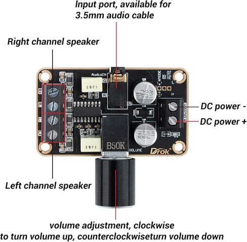 Drok 5W+5W Mini Audio Amblifier Board PAM8406 DC 5V Digital Stereo Power AMP 2.0 Dual Channel Class D AMPLIFY لنظام صوت السماعة DIY in Kuwait