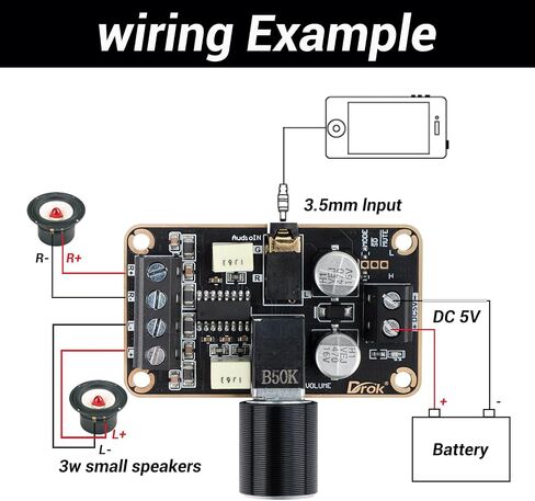Drok 5W+5W Mini Audio Amblifier Board PAM8406 DC 5V Digital Stereo Power AMP 2.0 Dual Channel Class D AMPLIFY لنظام صوت السماعة DIY in Kuwait