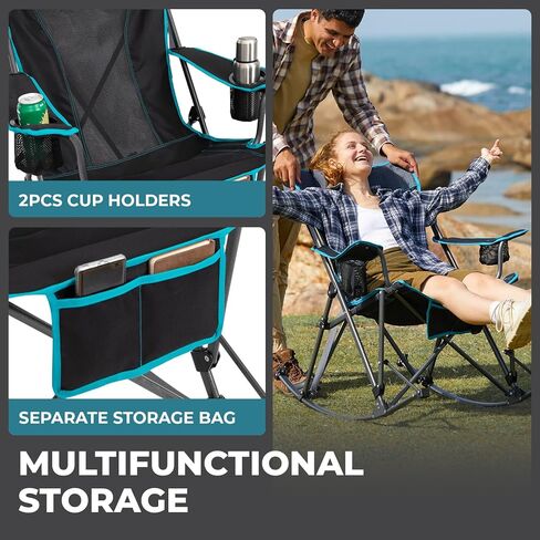 كرسي التخييم في Fundango Rocking ، كراسي معسكر قابلة للطي عالية الشبكة مع الوسائد ، حامل الكأس وحقيبة للحديقة في الحديقة في الهواء الطلق يدعم 300 رطل (أسود/أزرق) in Kuwait