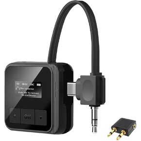 Bluetooth 5.3 Transmitter Receiver for TV to 2 Wireless Headphones Dual Link 2-in-1 Wireless Bluetooth Audio Adapter with 3.5mm Aux/USB C for Airplane Gym Car/Home Stereo System in Saudi Arabia