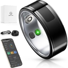 Smart Ring,24H Body/Sleeping/Fitness Monitor with Wireless Charging,Health Ring with IP68 Waterproof,Fitness Tracker for Men/Women,Portable APP Connection for Music Reading Photo (Black, 12#) in Saudi Arabia