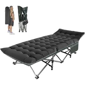 Camping Folding Cot with Mattress for Adults with 600lbs Max Load, Heavy Duty 28" Wide Portable Sleeping Camp Cot with Carry Bag for Home, Office, Travel - Black in Kuwait