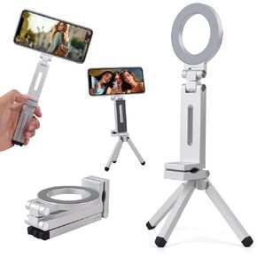 Aluminium Mini Magnetic Phone Tripod for iPhone & MagSafes,Magnetic Tripod for iPhone 16/15/14/13/12 Plus Pro Max Series,1/4" Screw，360° Adjustable Magic Clip Folding Magnetic Phone Stand in Saudi Arabia