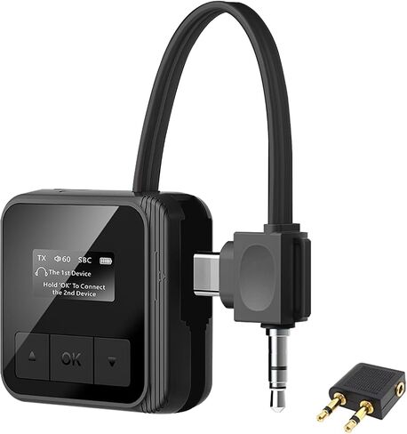 Bluetooth 5.3 Transmitter Receiver for TV to 2 Wireless Headphones Dual Link 2-in-1 Wireless Bluetooth Audio Adapter with 3.5mm Aux/USB C for Airplane Gym Car/Home Stereo System in Saudi Arabia