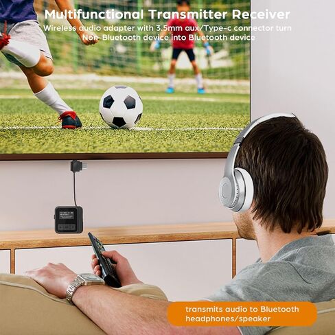 Bluetooth 5.3 Transmitter Receiver for TV to 2 Wireless Headphones Dual Link 2-in-1 Wireless Bluetooth Audio Adapter with 3.5mm Aux/USB C for Airplane Gym Car/Home Stereo System in Saudi Arabia