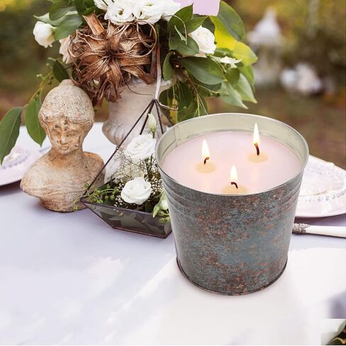شمعة دلو - شمعة رفيه من الحديد الريفي مع 3 Wicks Soy Wax Citronella رائحة للهجرة الخارجية ، الداخلية ، التخييم والحديقة - 100-110 ساعة حرق in Saudi Arabia