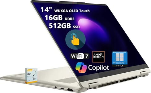 Lenovo Yoga 7 2-in-1 Copilot+ AI PC Laptop | 14 "Wuxga OLED Touch (100 ٪ DCI-P3) | AMD RYZEN AI 5 340 (حتى 50 TOPS) | 16GB DDR5 512GB in Saudi Arabia
