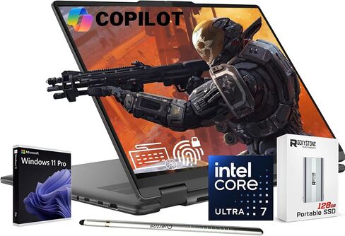 Lenovo 2024 Yoga 7i 2-in-1 AI Laptop, 16" WUXGA Touch, Intel 12-Core Ultra 7 155U (Beat i7-1355U), 16GB LPDDR5X RAM, 1TB SSD, Backlit, FP, FHD IR Webcam, AI Copilot, Win11 PRO, W/Portable SSD&Stylus in Saudi Arabia