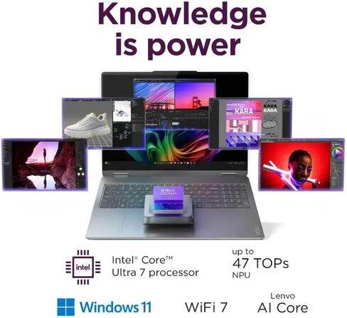 Lenovo Yoga 7i 2-in-1 AI Copilot+ Laptop, 16" 2K LCD Touchscreen, Intel Ultra 7 256V(>i9-13900H), 16GB LPDDR5X RAM, 1TB SSD, Backlit KB, Wi-Fi 7, BT 5.4, Thunderbolt 4, W/128 PSD&Stylus, Win11 PRO in Saudi Arabia