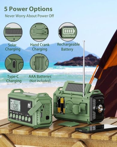 راديو الطقس الطارئ ، راديو AM/FM/SW NOAA المحمول ، تنبيه تلقائي ، مدته 12000 مللي أمبير في وقت التشغيل ، وقت تشغيل 130 ساعة ، شاشة LCD ، SOS بصوت عال ، مصباح ، شاحن الهاتف ، راديو يدوية الشمسية لحالة الطوارئ/الخارج in Kuwait