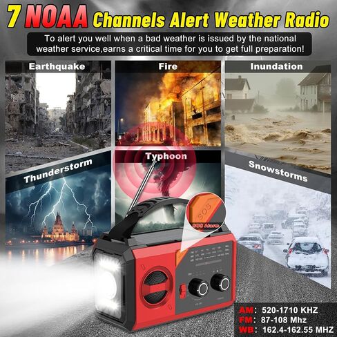 30000mAh Emergency Radio with NOAA Weather Alert, Emergency Hand Crank Weather Radio Portable AM/FM/NOAA Solar Radio with Compass SOS&Flashlight for Survival and Camping/Home (Orange-30000mAh) in Saudi Arabia