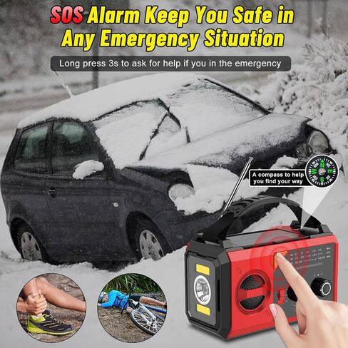 30000mAh Emergency Radio with NOAA Weather Alert, Emergency Hand Crank Weather Radio Portable AM/FM/NOAA Solar Radio with Compass SOS&Flashlight for Survival and Camping/Home (Orange-30000mAh) in Saudi Arabia