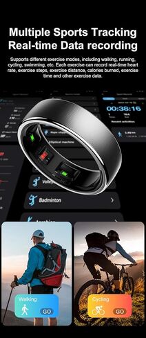 Gen Pro 2 Smart Ring للرجال والنساء ، Qring مع عدم وجود اشتراك في التطبيق مع معدل ضربات القلب ، الشحن اللاسلكي ، مراقبة النوم والتحكم في الكاميرا عن بُعد ، حلقة مقاومة للماء (Silver ، 10) in Kuwait