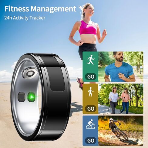 Smart Ring,24H Body/Sleeping/Fitness Monitor with Wireless Charging,Health Ring with IP68 Waterproof,Fitness Tracker for Men/Women,Portable APP Connection for Music Reading Photo (Black, 12#) in Saudi Arabia