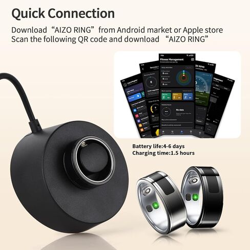 Smart Ring,24H Body/Sleeping/Fitness Monitor with Wireless Charging,Health Ring with IP68 Waterproof,Fitness Tracker for Men/Women,Portable APP Connection for Music Reading Photo (Black, 12#) in Saudi Arabia