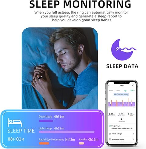 HitTopss Smart Ring, Ultra Thin Fitness Tracking Smart Ring with Calories/Heart Rate/Blood Oxygen/Sleep Monitoring, 5ATM Waterproof, No APP Subscription (Silver,Ultra Thin-9#) in Kuwait