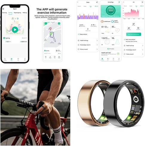 HitTopss Smart Ring, Ultra Thin Fitness Tracking Smart Ring with Calories/Heart Rate/Blood Oxygen/Sleep Monitoring, 5ATM Waterproof, No APP Subscription (Silver,Ultra Thin-9#) in Kuwait