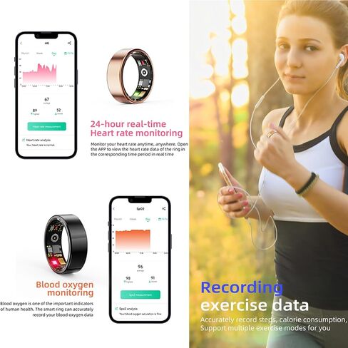 HitTopss Smart Ring, Ultra Thin Fitness Tracking Smart Ring with Calories/Heart Rate/Blood Oxygen/Sleep Monitoring, 5ATM Waterproof, No APP Subscription (Silver,Ultra Thin-9#) in Kuwait